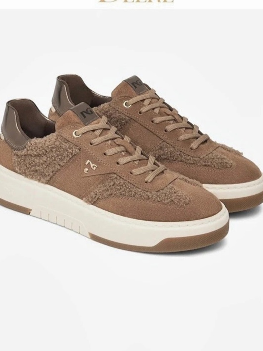 Nerogiardini Retro Faux Shearling Sneaker Brown & White
